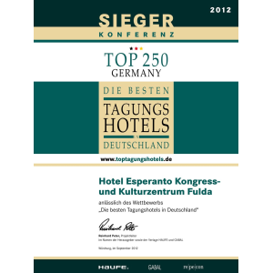 Sieger Konferenz 2012 Top 250 Germany - Die besten Tagungshotels in Deutschland