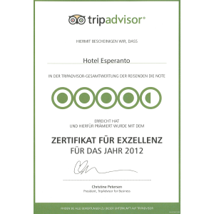 Zertifikat für Exzellenz 2012 tripadvisor