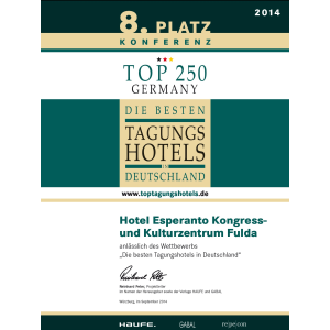 8. Platz Konferenz 2014 Top 250 Germany - Die besten Tagungshotels in Deutschland
